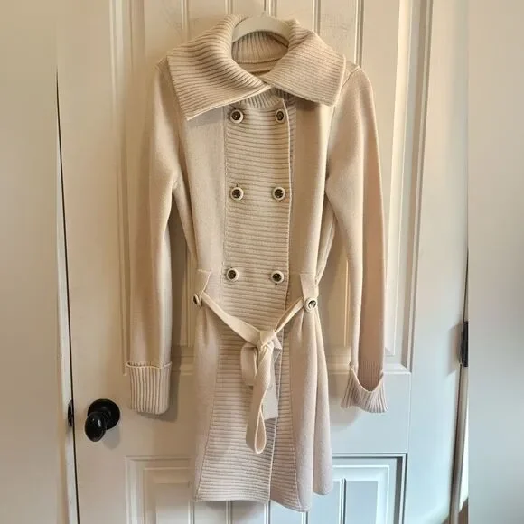 Rebecca Taylor Cream Double-Breasted front tie Cardigan Wool Blend button front - Picture 2 of 15